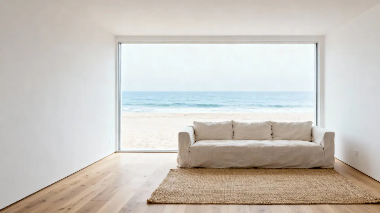 Serene, minimalist room overlooking the beach in Sandbanks premium property